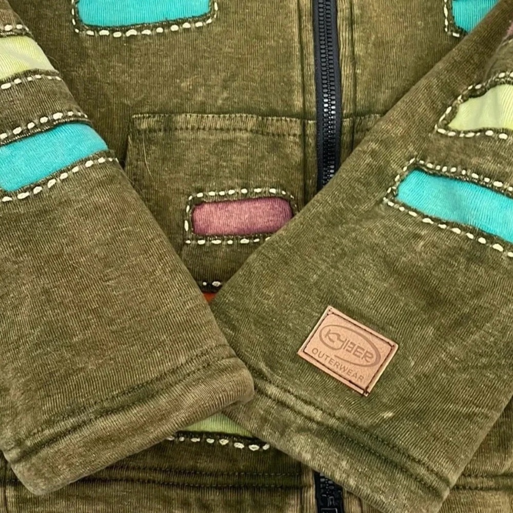 Kyber Outerware Womens XL Full Zip Fleece Hood Sweatshirt Green Rainbow Stripes - Picture 4 of 7